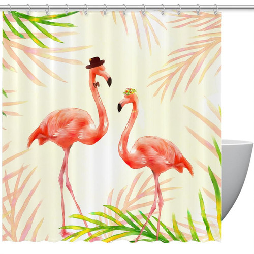 VAPOKF Shower Curtain for Bathroom Decor, Cat Flamingo Plant Waterproof Polyester Fabric Bath Curtain Set with 12 Hooks - 72x72 Inches