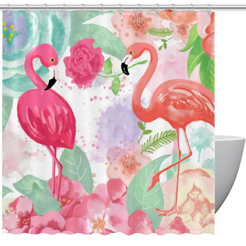 VAPOKF Shower Curtain for Bathroom Decor, Flamingo Rose Waterproof Polyester Fabric Bath Curtain Set with 12 Hooks - 66x72 Inches