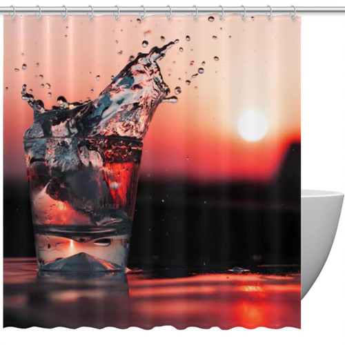 VAPOKF Shower Curtain for Bathroom Decor, a Glass of Water in The Sunset Waterproof Polyester Fabric Bath Curtain Set with 12 Hooks - 66x72 Inches