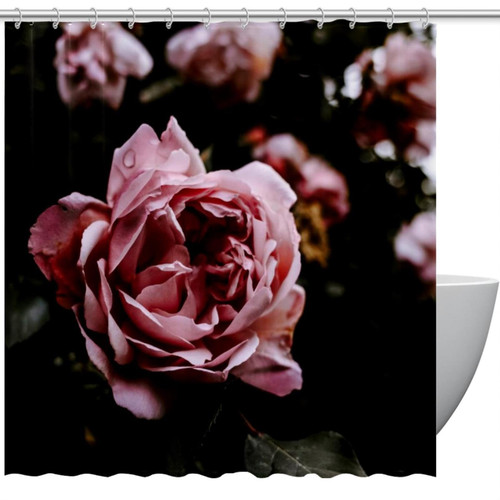VAPOKF Shower Curtain for Bathroom Decor, Pink Beautiful Rose Waterproof Polyester Fabric Bath Curtain Set with 12 Hooks - 60x72 Inches