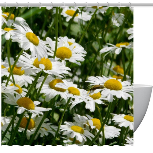 VAPOKF Shower Curtain for Bathroom Decor, Blooming Wild Daisy Waterproof Polyester Fabric Bath Curtain Set with 12 Hooks - 66x72 Inches