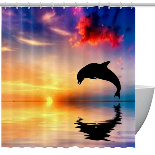 VAPOKF Shower Curtain for Bathroom Decor, Dolphin Jumping Sunset Waterproof Polyester Fabric Bath Curtain Set with 12 Hooks - 60x72 Inches