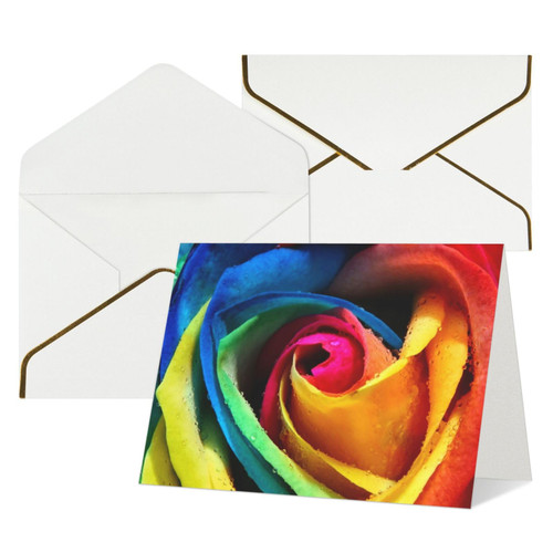 BAFAFA Rainbow Rose Printed Greeting Note Cards Thank You Cards Blank Notecards Wtih Envelopes Holiday Cards For Christmas Birthdays White