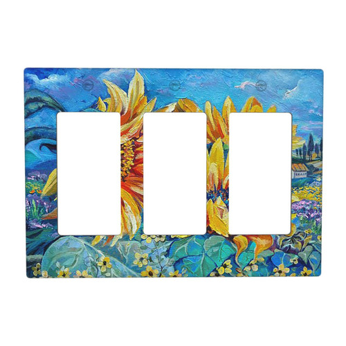 Sunflower Oil Painting 3 Gang Light Switch Plate Triple Rocker Decora Wallplate Outlet Wall Cover Decorative Faceplate for Bedroom Home Bathroom Living Room Decorate Sunflower Oil Painting 3 Gang Light Switch Plate Triple Rocker Decora Wallplate Outlet Wall Cover Decorative Faceplate for Bedroom Home Bathroom Living Room Decorate