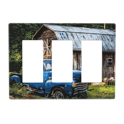 Blue Truck House Oil Painting 3 Gang Triple Rocker/Decora Light Switch Wall Plate Cover Decorative Electrical Faceplate For Living Room Bedroom Decor Screwless Blue Truck House Oil Painting 3 Gang Triple Rocker/Decora Light Switch Wall Plate Cover Decorative Electrical Faceplate For Living Room Bedroom Decor Screwless