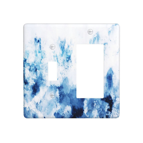Abstract Art Ink Painting Light Switch Plate Cover Navy Blue Combination Toggle Outlet Decorative Wall Plate Modern Electrical Receptacle Faceplate for Bedroom Decor