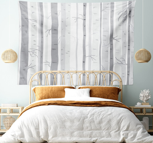 Ambesonne Grey Tapestry, Birch Trees Autumn Branches Forest Soft Colors in Modern Graphic Print, Wall Hanging for Bedroom Living Room Dorm Decor, 40" X 60", Grey Ceil