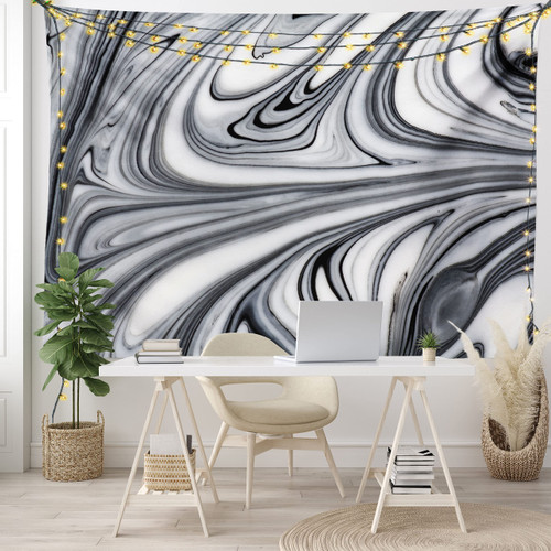 Ambesonne Abstract Tapestry, Mix of White and Black Hallucinatory and Surreal Liquid Marble Graphic Art, Wide Wall Hanging for Bedroom Living Room Dorm, 80" X 60", Grey