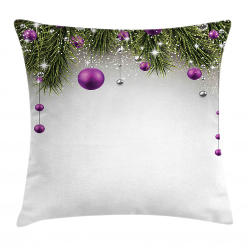 Ambesonne Christmas Throw Pillow Cushion Cover, Tree with Tinsel and Ball with Present Wrap Ribbon Celebration Picture, Decorative Square Accent Pillow Case, 20" X 20", Purple Grey