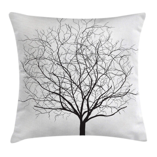 Ambesonne Tree Throw Pillow Cushion Cover, Old Withered Oak Crown Without Leaves Tree Branches Rustic Theme Illustration, Decorative Square Accent Pillow Case, 20" X 20", Charcoal Grey