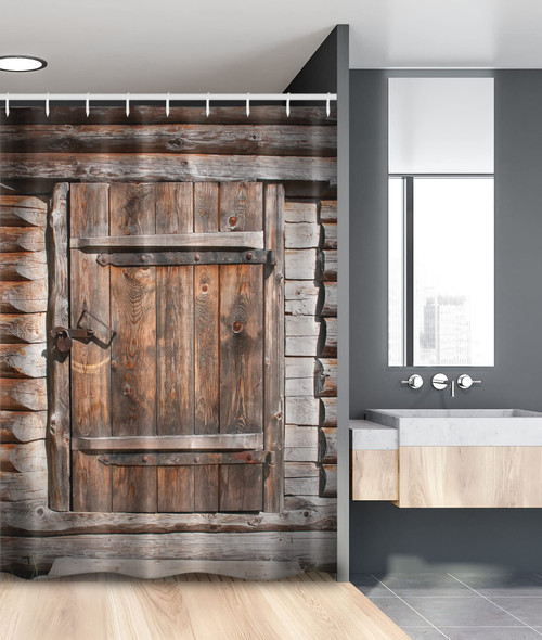 Ambesonne Vintage Stall Shower Curtain, Rustic Wooden Door of Old Barn in Farmhouse Countryside Village Aged Rural Life Image, Fabric Bathroom Decor Set with Hooks, 54" W x 78" L, Brown