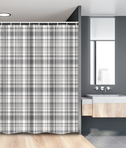 Ambesonne Grey Stall Shower Curtain, Pattern with Modified Stripes Crossed Horizontal and Vertical Lines Forming Squares, Fabric Bathroom Decor Set with Hooks, 54" W x 78" L, Grey White
