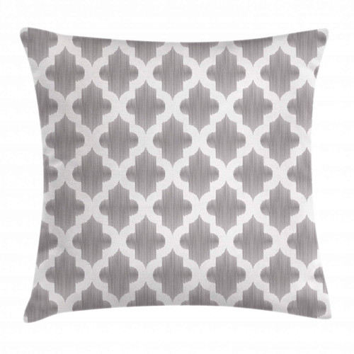 Ambesonne Grey and White Throw Pillow Cushion Cover, Damask Geometric Middle Eastern Effects Design Print, Decorative Square Accent Pillow Case, 24" X 24", Dimgrey White