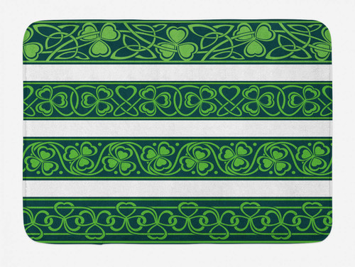 Ambesonne Irish Bath Mat, Shamrock Borders Gaelic Nature Botany Theme Trefoils with Swirls, Plush Bathroom Decor Mat with Non Slip Backing, 29.5" X 17.5", Forest Green
