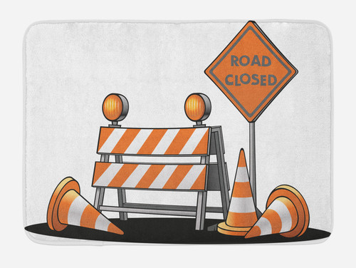 Ambesonne Urban Bath Mat, Road Closed Sign with Traffic Warning with Blocker Stop Illustration, Plush Bathroom Decor Mat with Non Slip Backing, 29.5" X 17.5", Orange Grey Ambesonne Urban Bath Mat, Road Closed Sign with Traffic Warning with Blocker Stop Illustration, Plush Bathroom Decor Mat with Non Slip Backing, 29.5" X 17.5", Orange Grey