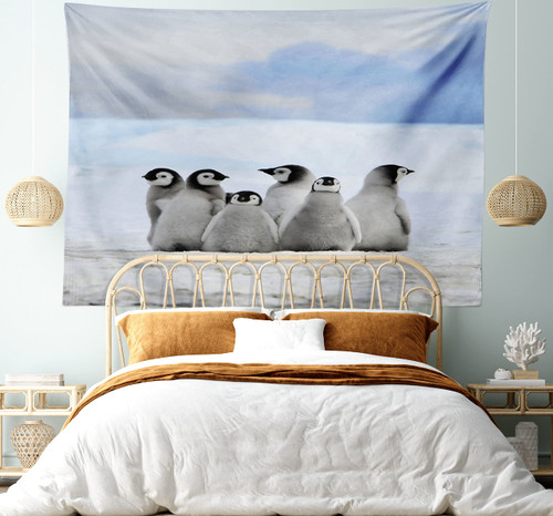 Lunarable Underwater Tapestry, Young Penguins Arctic Animals Picture Background Snow Pile and Winter Sky, Fabric Wall Hanging Decor for Bedroom Living Room Dorm, 23" X 28", White Grey