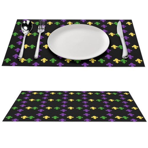 Mardi Gras Fleur De Lis Washable Placemats Durable PVC Table Mats for Home Kitchen Dining Table Decoration 2 PCS Mardi Gras Fleur De Lis Washable Placemats Durable PVC Table Mats for Home Kitchen Dining Table Decoration 2 PCS