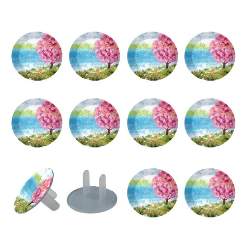 Electrical Outlet Covers 12 Pack, Plastic Plugs Covers Socket Protector Safety Caps - Spring Oil Painting