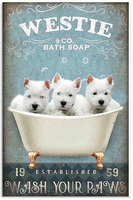 Dog Retro Metal Tin Sign Westie Co.Bath Soap Wash Your Paws Funny Poster Cafe Bathroom Toilet Living Room Kitchen Home Art Wall Decoration Plaque Gift 8inch X 12inch Dog Retro Metal Tin Sign Westie Co.Bath Soap Wash Your Paws Funny Poster Cafe Bathroom Toilet Living Room Kitchen Home Art Wall Decoration Plaque Gift 8inch X 12inch