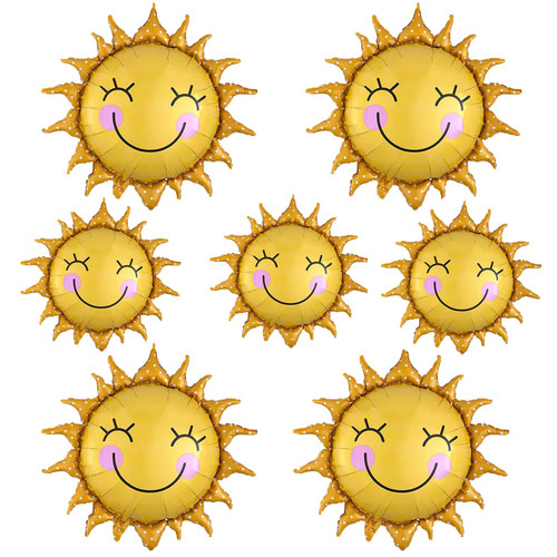 7PCS Sunshine Smile Foil Balloons Sun Smile Face Shaped Mylar Balloons For Birthday Wedding Anniversary Summer Theme Party Decorations