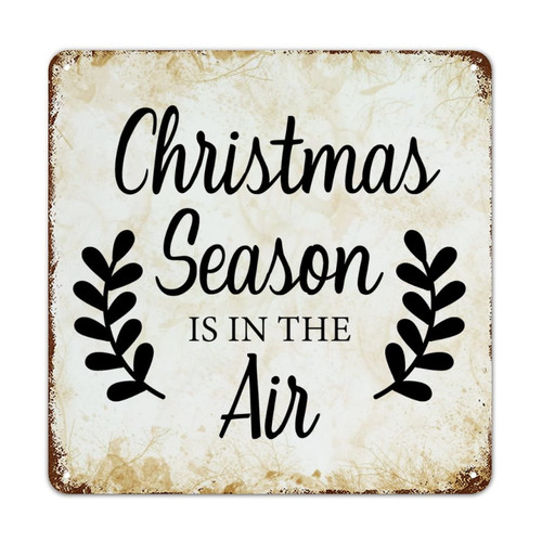 NoneQeleve Christmas Season is in The Air Metal Signs Retro Wall Plaque Christmas Quotes Metal Tin Sign for Garage Man Cave Kitchen Bedroom 12x12