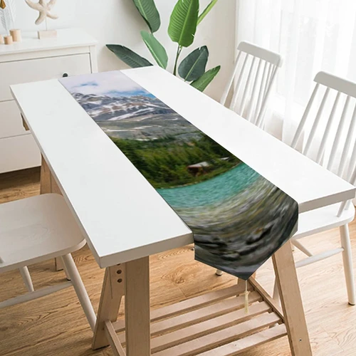 Canada Ohara Lake Yoho National Park With Mountains Nature Scenery Art Photo Table Flag Long Short plush Table runner For Wedding Holiday Party Banquet Decoration 229*33cm