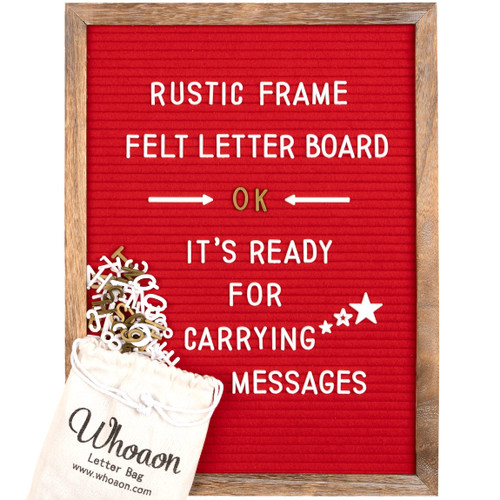 Rustic Wood Frame Red Felt Letter Board 12x16 inch with Letters, Stand, Scissors Set | Baby Announcement Sign | First Day Of School Board | Message Board for Classroom | Rustic Letter Board Sign with Changeable Letters