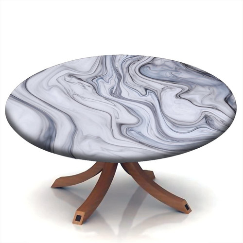 Atury Marble Fitted Tablecloth Round, Grey White Marble Elastic Edge Polyester Decorative Table Clothes, Fits 24" Round Table, Dust & Oil Proof Washable Table Cover for Family Festival Party Use