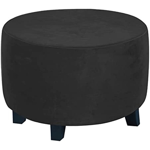 DKSLIPGO Velvet Round Ottoman Slipcover Ottoman Covers Footstool Protector Covers Storage Stool Ottoman Covers Stretch with Elastic Bottom, Feature Real Velvet Plush Fabric (X-Large, Black)