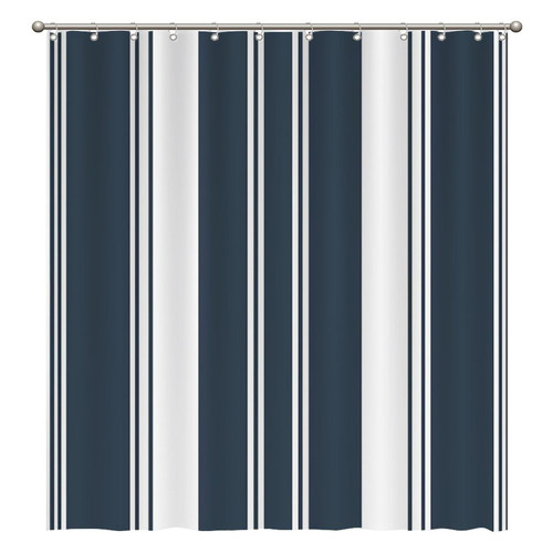Bathroom Shower Curtains with Hooks 72x80 Inch,Navy Blue and White Geometric Stripes Shower Curtain Waterproof Fabric Bath Shower Curtain for Bathroom Bathtubs Decoration