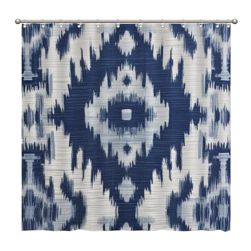 Shower Curtain Navy Blue Grey and Beige Ikat Pattern Print Fabric Shower Curtain Liner Waterproof Bathtubs Decor with Hooks for Bathroom Decoration Bathroom Curtains 72x72 Inch