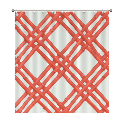 Bathroom Shower Curtains with Hooks 66x72 Inch,Orange and White Geometric Lattice Shower Curtain Waterproof Fabric Bath Shower Curtain for Bathroom Bathtubs Decoration