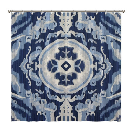 72x72 Inch Shower Curtains Blue Grey Ika Print Waterproof Fabric Shower Curtain Polyester Fabric with Hooks, Bathroom Curtain Decor, Shower Curtain Sets Machine Washable