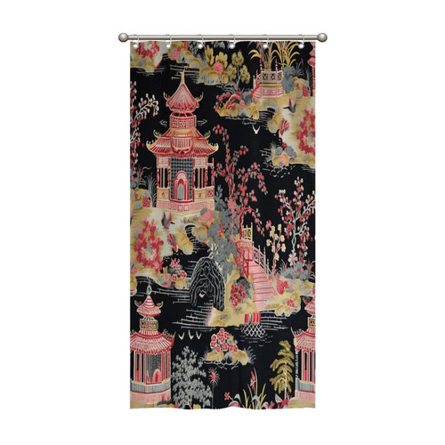 Chinoiserie Charcoal Coral Pagoda Asian Pavilion Shower Curtains 36x72 Inch Polyester Fabric Bathroom Shower Curtains with Hooks Durable Waterproof Shower Curtains for Bathroom Bathtub Home Decor