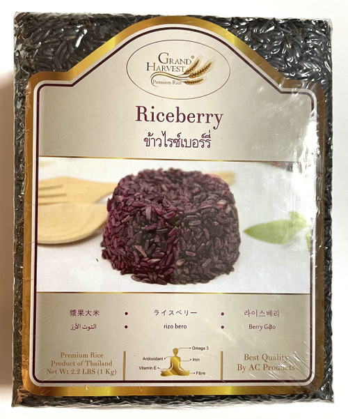 Grand Harvest Premium Rice - Thai Riceberry (Black Rice) in Vacuum Sealed Package 2.2 Lbs/ Shipped by Thai Pantry.net