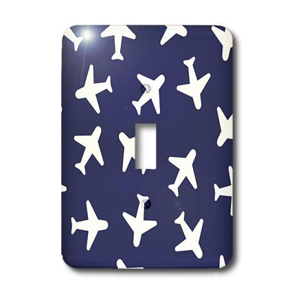 3dRose LLC lsp_28492_1 Cute Plane Print Navy Blue and White Single Toggle Switch