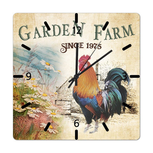 Wooden Wall Clock 10in Garden Farm Since 1975 Hanging Clock Silent & Non-Ticking Battery Operated Clock Chic Daisy Painting Wooden Round Clock Country Chicken Retro Wall Clock for Half Bath Office