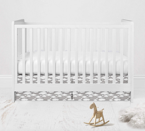 Bacati Clouds in The City Grey Clouds Crib/Toddler Bed Skirt Dust Ruffle, White/Grey
