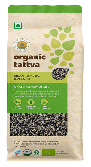 Organic Tattva (Urad Dal Chilka) Black Split Lentils, 500g Certified By USDA Organic