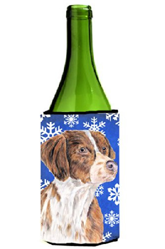 Caroline's Treasures SC9389LITERK Brittany Winter Snowflakes Holiday Wine Bottle Koozie Hugger, 750 mL, Multicolor