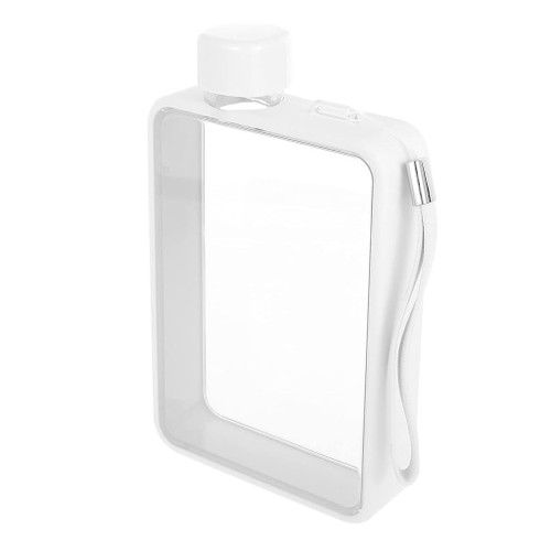 VALCLA Portable Kettle Flat Water Cup Transparent Plastic Water Bottle Square Water Bottle Cold Water Bottle Sports Outdoor Office Water Bottle Water bottle (Color : White, Size : 380ml)