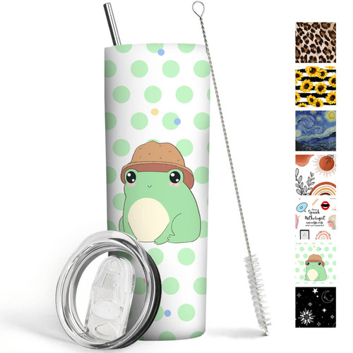 Frog Tumbler 20 oz Travel Coffee Mug Print Skinny Tumblers with Lid and Straw Stainless Steel Insulated Coffee Cups Frog Lover Gifts for Women Girls