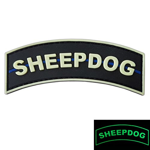 LEGEEON Glow Dark Sheepdog Tab Thin Blue Line Law Enforcement PVC Rubber Hook&Loop Patch