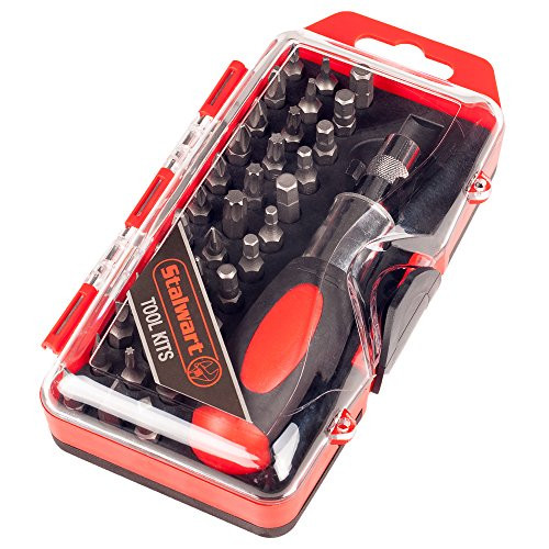 Ratcheting Screwdriver with 37 Piece Bit Set - Stubby Handle Multitool with Metric and SAE Measurements for Interchangeable Bits