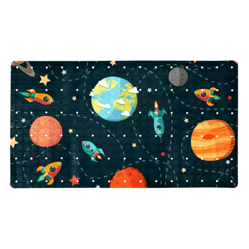 Lilibeely Bathtub Non-Slip Mat Baby Bath Tub Mat Anti-Slip with Suction Cups Rocket and Planet Bathroom Tubs Massage Shower Mat