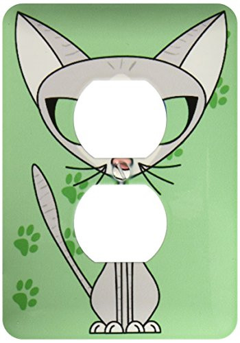 3dRose LSP_6301_6 Fancy Feline Grey Cat Design Light Green 2 Plug Outlet Cover, Multicolor