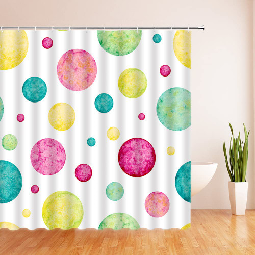 Colorful Polka Dot Shower Curtain Rainbow Kids Modern Watercolor Circles Cute Abstract Geometric Doodle Bubble Minimalist Classic Art Decor Fabric Bathroom Curtain with Hook