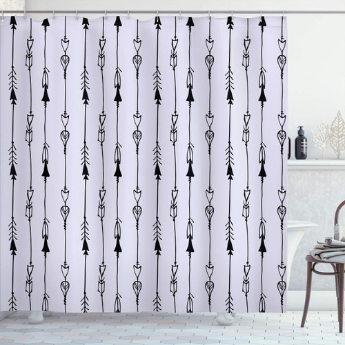 WZSY Arrow Shower Curtain, Hand Drawn Repetitive Sticks Pattern Vintage Tribal Illustration Artwork Print, Cloth Fabric Bathroom Decor Set with Hooks, 84"" Long Extra, Pastel Purple