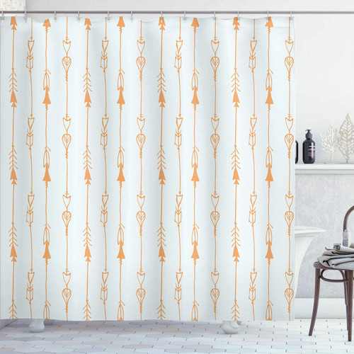 WZSY Arrow Shower Curtain, Hand Drawn Repetitive Sticks Pattern Vintage Tribal Illustration Artwork Print, Cloth Fabric Bathroom Decor Set with Hooks, 84"" Long Extra, Pale Orange