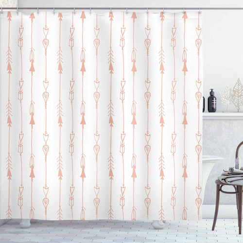 WZSY Arrow Shower Curtain, Hand Drawn Repetitive Sticks Pattern Vintage Tribal Illustration Artwork Print, Cloth Fabric Bathroom Decor Set with Hooks, 70"" Long, Pale Peach